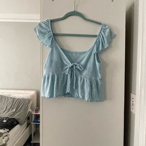 light blue crop top